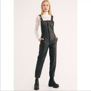 Free People Vegan Black Leather Moto Overalls